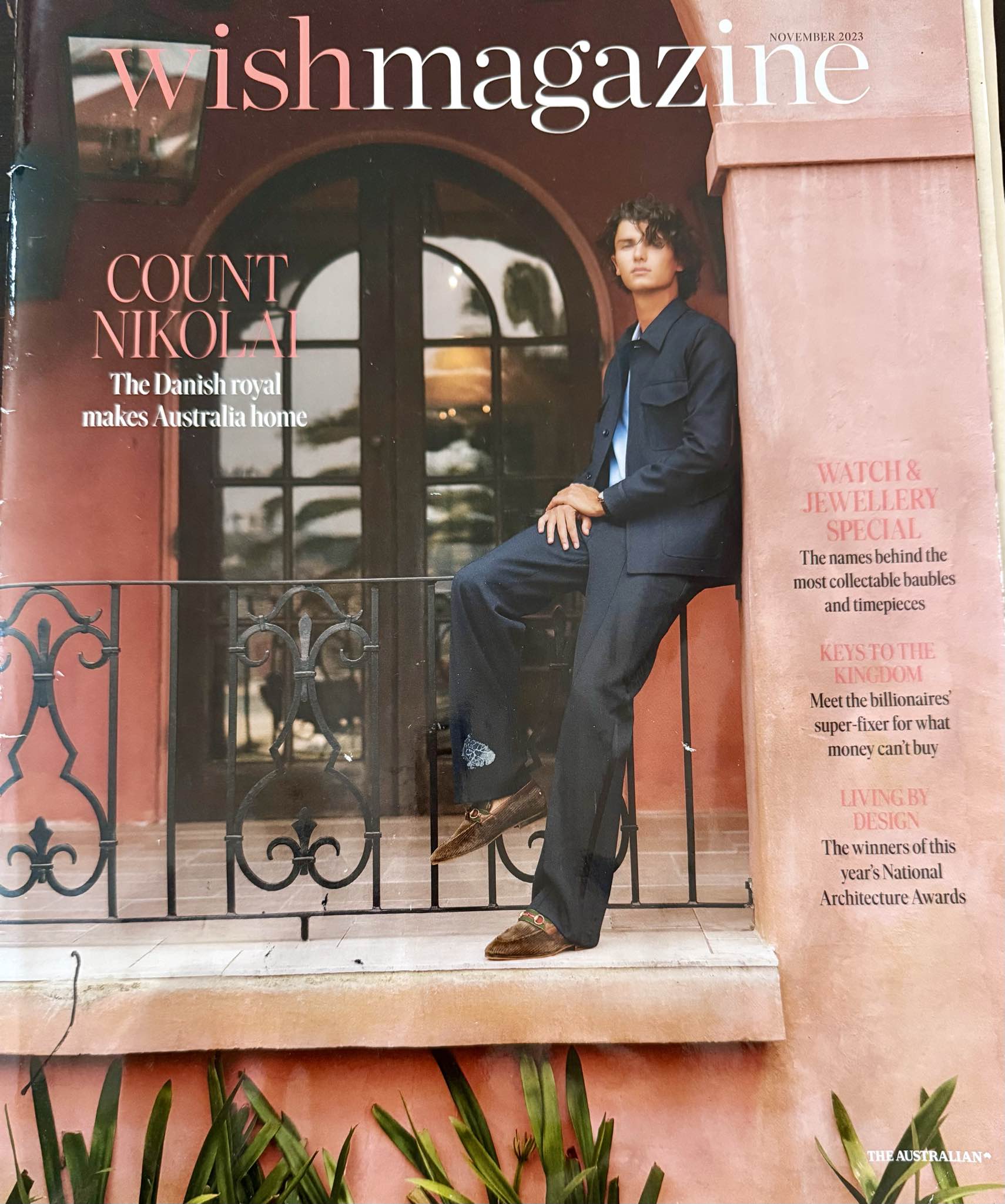 Wish Magazine November 2023 cover featuring Count Nikolai on Villa Biscaya balcony